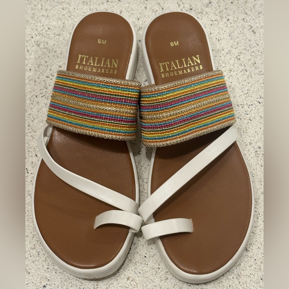 Italian Shoemakers Women's Striped Sandals with White Straps